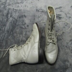 Justin Womens 7B Roper Boots White Lace Up Leather Heel Riding Paddock L0519 VTG